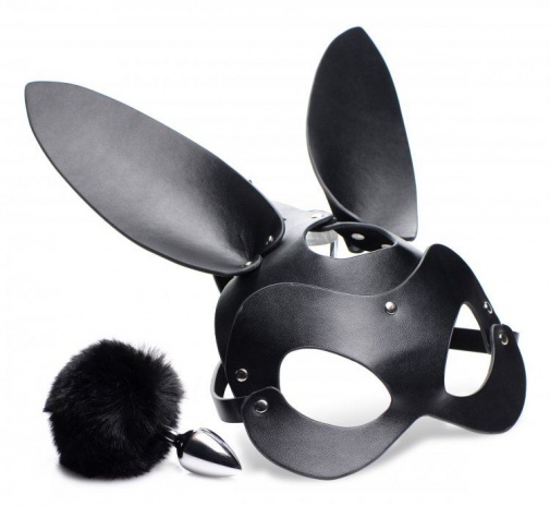 Tailz - 兔子尾巴後庭塞及面罩套裝 - 黑色 照片