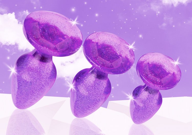 This set of smooth, solid, butt plugs feature a shiny glitte... Booty Sparks - Glitter Gem Anal Plug Set - Purple photo-3