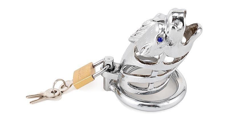 Silver chastity device in the shape of Chinese traditional z... MT - Mustang Chastity Cage 50mm - Silver photo-6