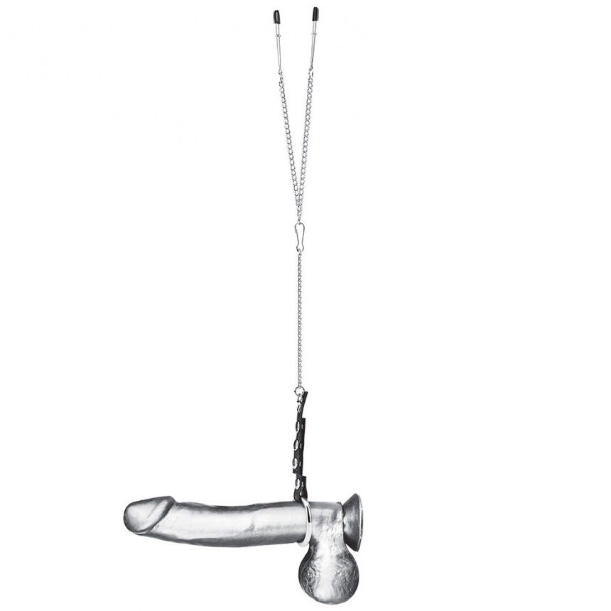 Blueline - Cock Ring With Nipple Tweezers photo-2