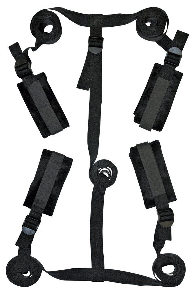 .A bedroom bondage kit with cuffs. No bed posts required! Fo... S&M - Bed Bondage Restraint Kit - Black photo-2