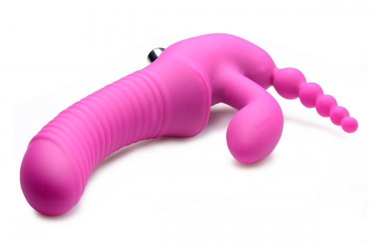 Ergonomically designed for the female body, this strapless s... Strap U - Regal Rider Vibrating Strapless Strap-on Triple G Dildo - Purple photo-4