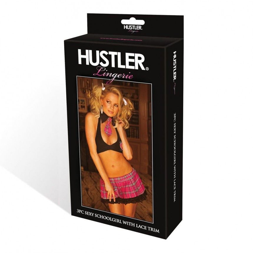 Hustler - 3PC Sexy Schoolgirl With Lace Trim - BlackPink photo-3