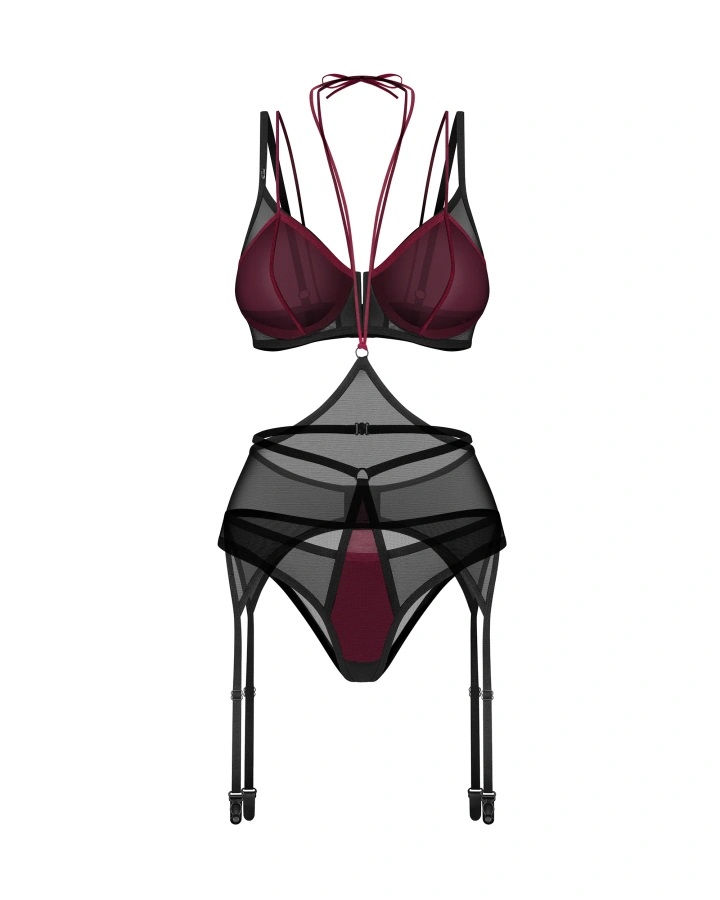 Obsessive - Parisel Set 3 pcs - Burgundy - 2XL/3XL photo
