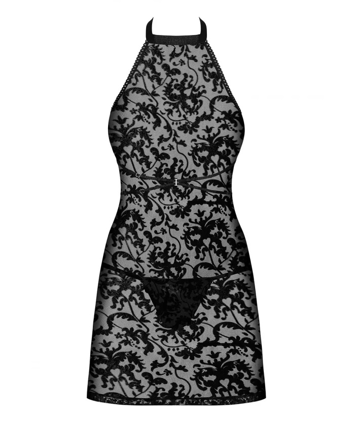 Obsessive - Softily Chemise & Thong - Black - L/XL photo-7