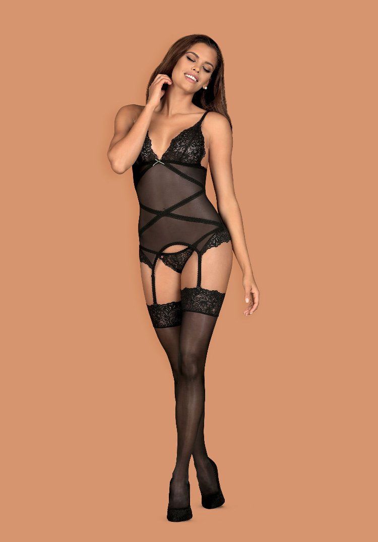 A hot warm-up is ahead of you… Delightful thong, delicate la... Obsessive - Bondea Corset & Thong - Black - S/M photo-3