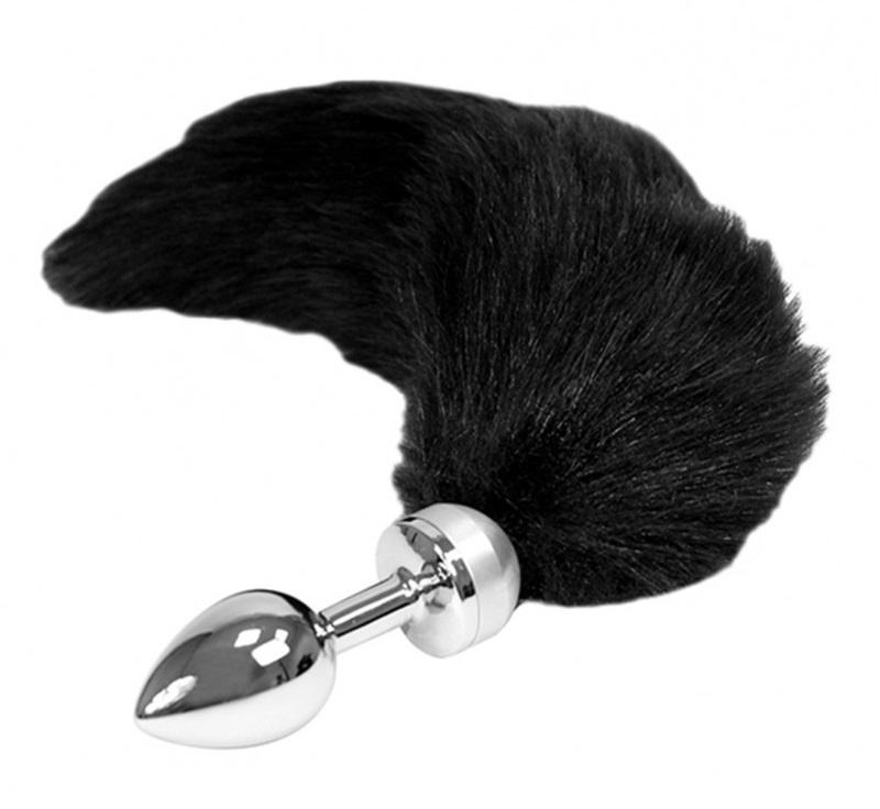 Metal butt plug with fox tail in a luxurious and discreet st... Rimba - Butt Plug w Tail - Black - S photo-3