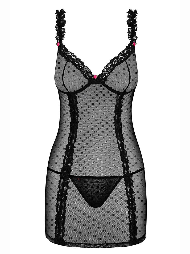 Plenty of beautiful roses will blossom tonight! Just let thi... Obsessive - Piccorosa Chemise & Thong - Black - S/M photo-5