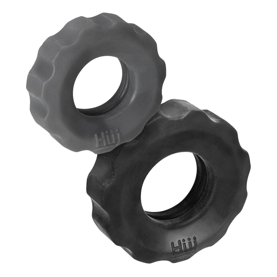 COG rubbery c-rings, 1 small + 1 large ring - the big CO... Hunkyjunk - Cog 2-Size Cock Rings - Black/Grey photo-3