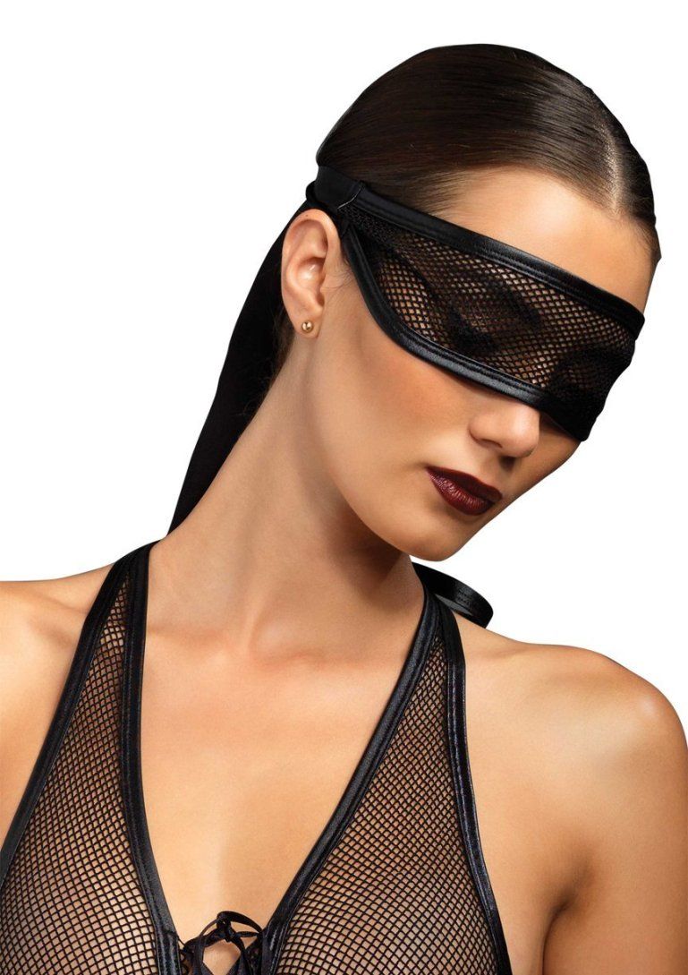 2 PC. Lace up fishnet crotchless bondage teddy with full bik... Leg Avenue - Crotchless Bondage Teddy w Eye Mask - Black - S/M photo-4