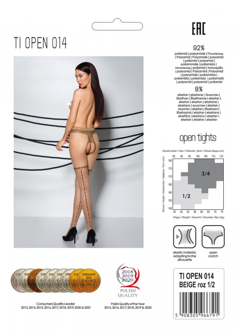 Elegant tights with a cut between the thighs and an interest... Passion - Tiopen 014 Pantyhose - Beige - 3/4 photo-6