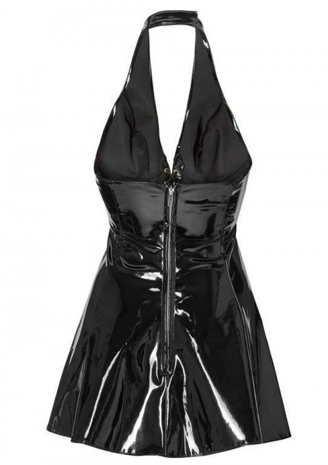 Lacquered black dress with lacing and open back, an excellen... Avanza - Dress Lak M - Black photo-2