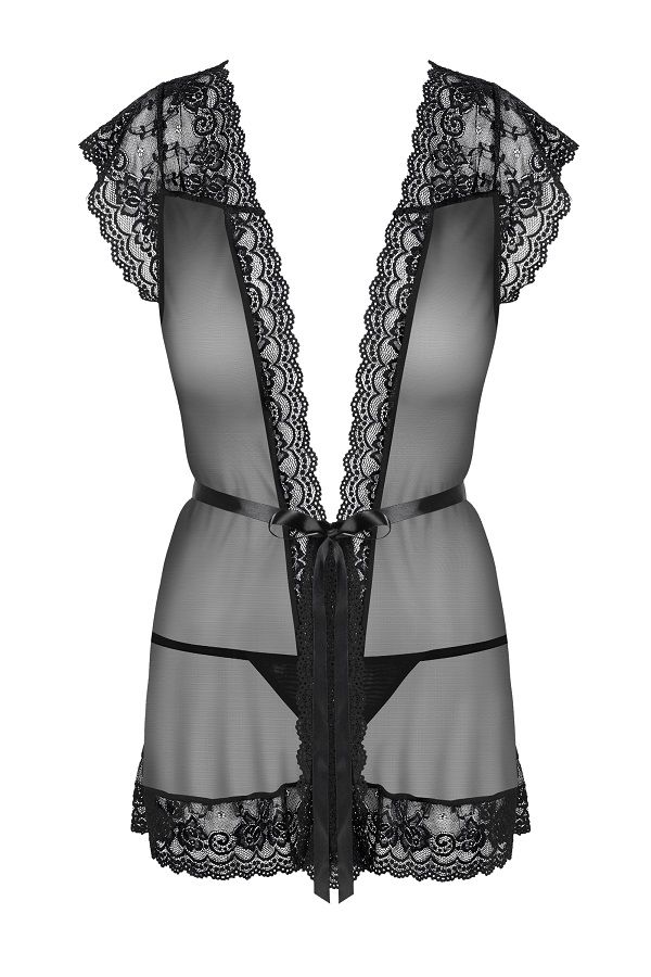 So what are you waiting for? See-through mesh, coquettish la... Obsessive - 854-PEI-1 Peignoir & Thong - Black - XXL photo-7