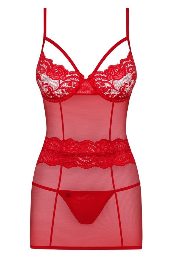 Looking for the world of pleasure and naughty fantasies? Thi... Obsessive - 829-CHE-3 Chemise & Thong - Red - L/XL photo-7