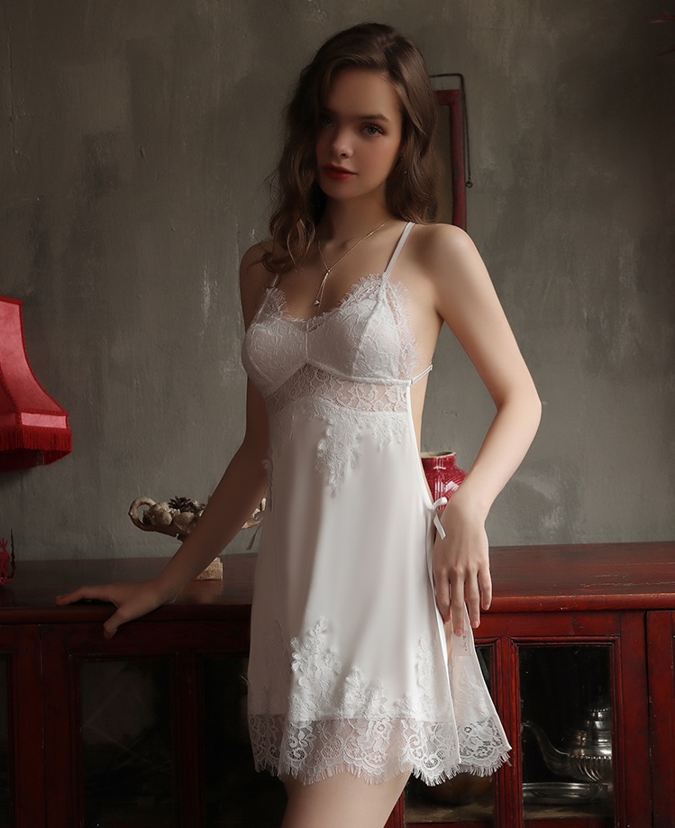 Lady's eyelash lace back split night gown
Material Nylo... SB - Backless Babydoll - White photo-4
