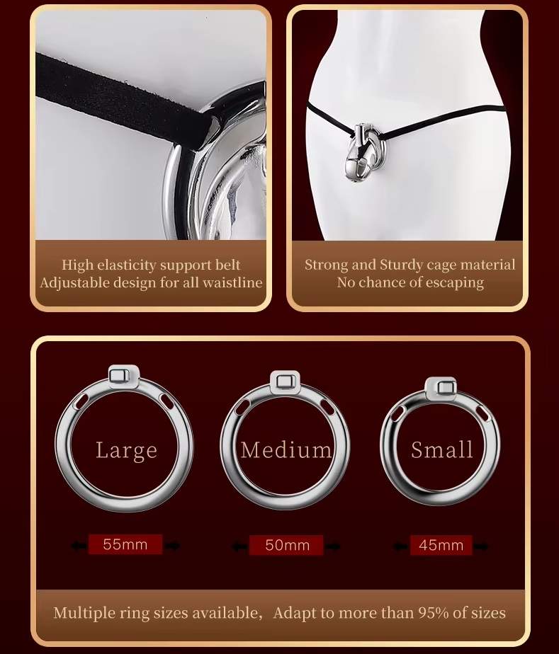 Stainless steel silver hollow short chastity lock with three... Yeahwow - Wearable Short Chastity Cage - Silver photo-3