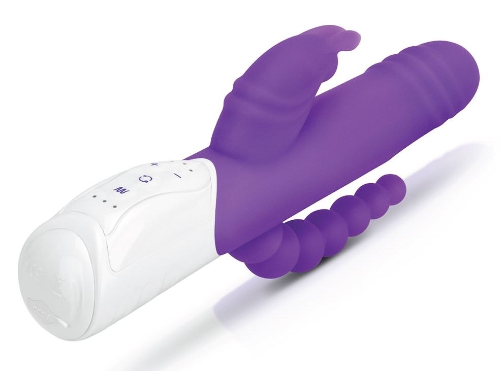 Rabbit Essentials - 7種功能後庭串珠可轉動兔子震動棒 - 紫色 照片-4