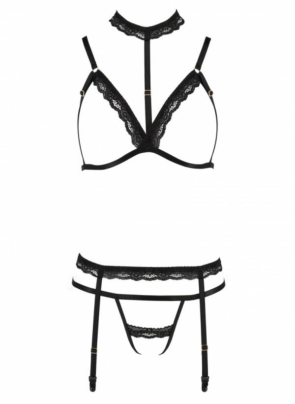 Shelly set consisting of a timeless choker, an open bra, a s... Passion - Shelly Set - Black - S/M photo-5
