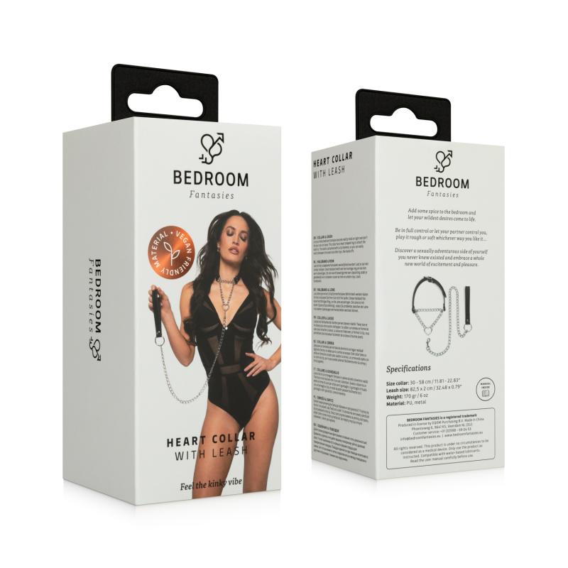Add a touch of elegance to your BDSM play with this silver c... Bedroom Fantasies - Heart Collar w Leash - Black photo-5
