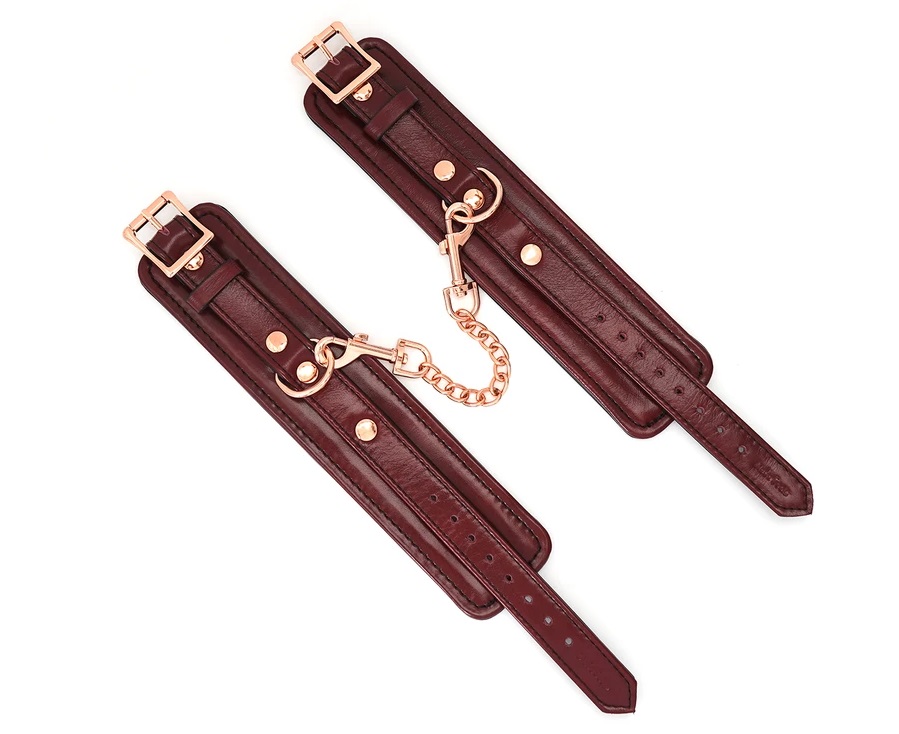 Keep your sub completely restrained in these cuffs! Linked w... Liebe Seele - Leather Handcuffs - Wine Red photo-3