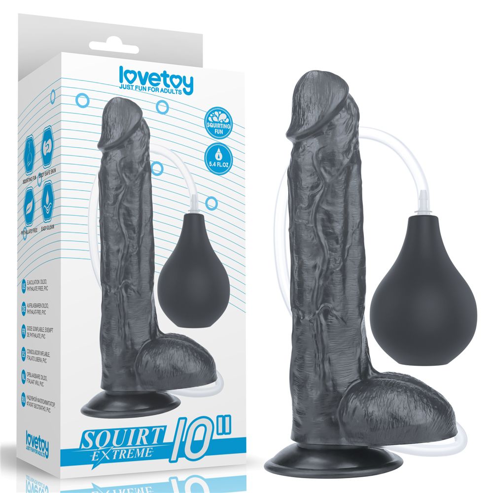 Enjoy lots of horny, squirting fun with this LoveToy squirt ... Lovetoy - 10" Squirt Extreme Dildo - Black photo-13