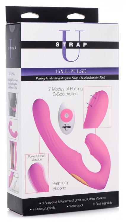 Indulge in incredible G-spot pulsing pleasure when you equip... Strap U - 15X U-Pulse Strapless Strap-on - Pink photo-8