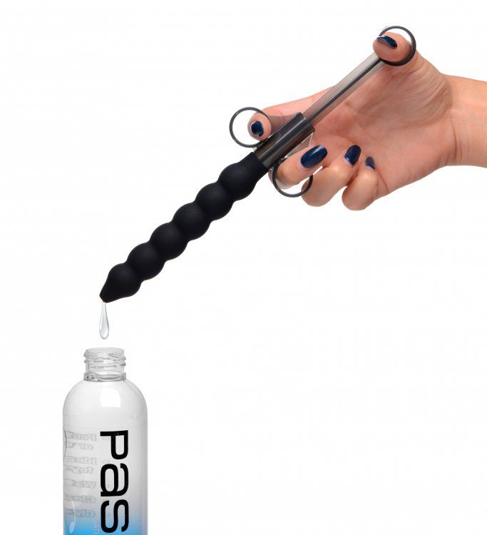 Deep lube application meets pleasure with this 6 bulb lube l... CleanStream - Beaded Silicone Lube Launcher - Black photo-3