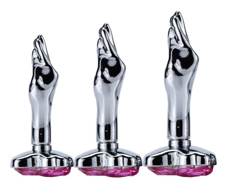 Silver palm anal plug with Kitty cat head bottom finished MT - Kitty Gem Anal Hand Plug M-size - Pink photo-6