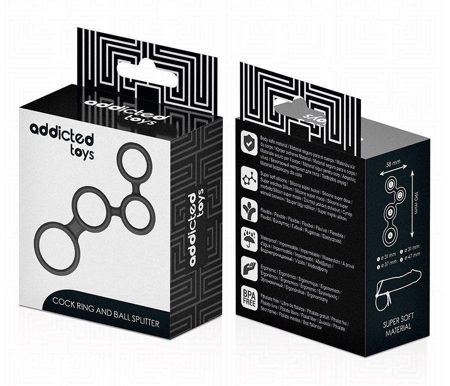 The Addicted Toys Cock Ring with Ball Dividers is designed t... Addicted Toys - Cock Ring w Ball Stretcher - Black photo-7