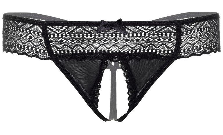 Tantalizing crotchess string of delicate lace and mesh with ... Daring - Roxanne Crotchless String - Black - L/XL photo-3