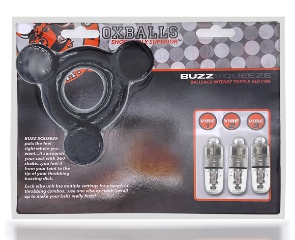BUZZ SQUEEZE triple-vibe ballstretcher is OXBALLS top-dog SQ... Oxballs - Buzz Squeeze Ballsack Intense Triple 360 Vibe - Black photo-6