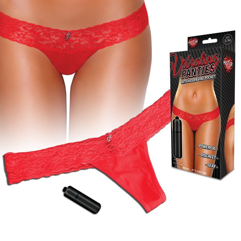 Hustler Lingerie's Vibrating Lace Thong in red features ... Hustler - Vibrating Lace Thong - Red - ML photo-5