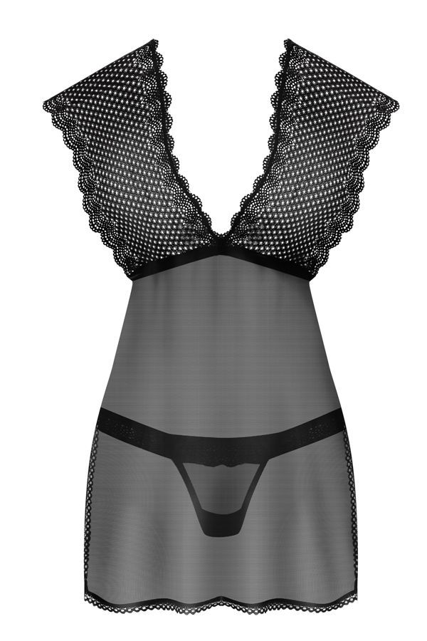 Sexy lace in a hot duo with tempting mesh? Yes babe! Go ahea... Obsessive - 857-BAB-1 Babydoll & Thong - Black - L/XL photo-7