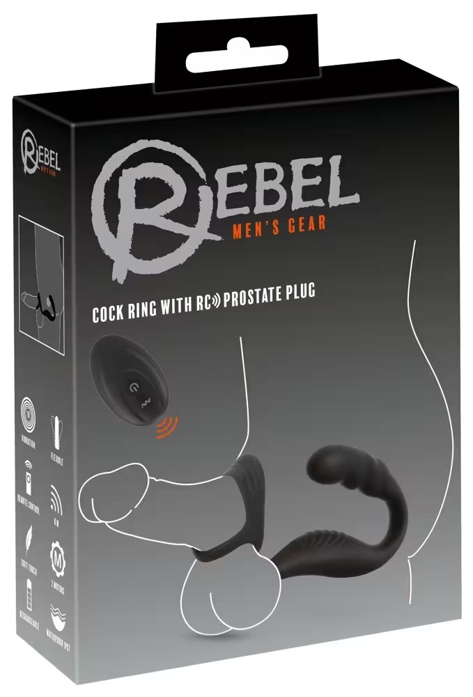 Rebel - Cock Ring w Prostate Plug - Black photo-17