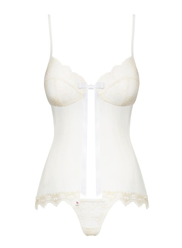 Feminine style, charming colour and delicate lace. You’ll be... Obsessive - 874-BAB-2 - Babydoll & Thong - Cream - S/M photo-8