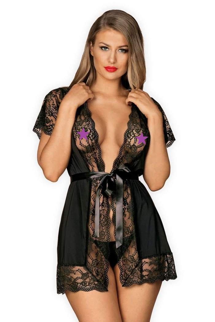 Obsessive - Luvae Peignoir - Black - S/M photo