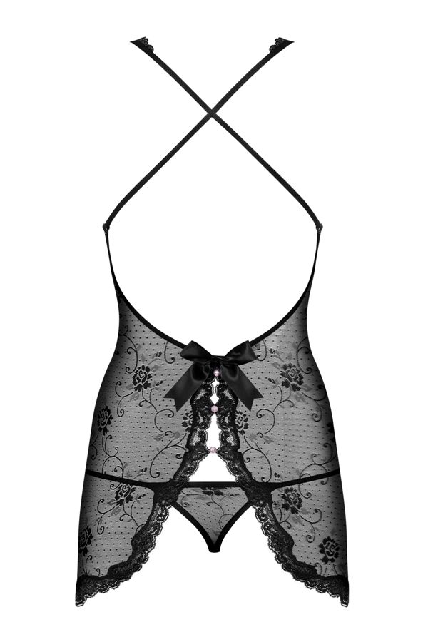 Sexy but with a smidge of a piquancy? Oh, yes! That’s how he... Obsessive - Fiorenta Chemise & Thong - Black - L/XL photo-8