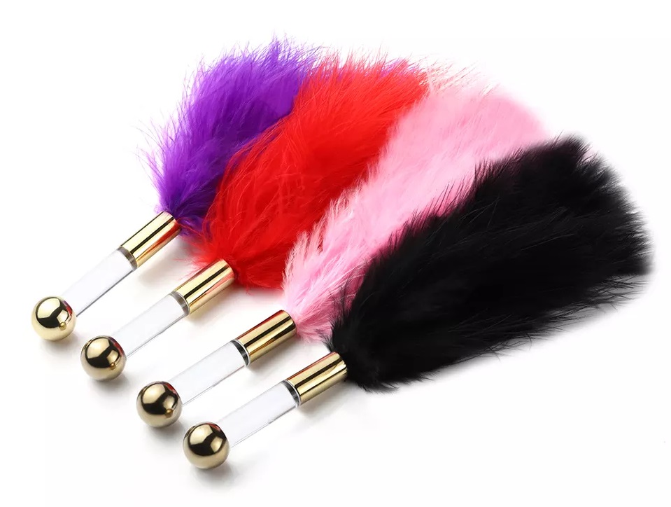 Luxury BDSM tickler is designed with soft feather and acryli... MT - Feather Tickler - Black/Gold photo-4