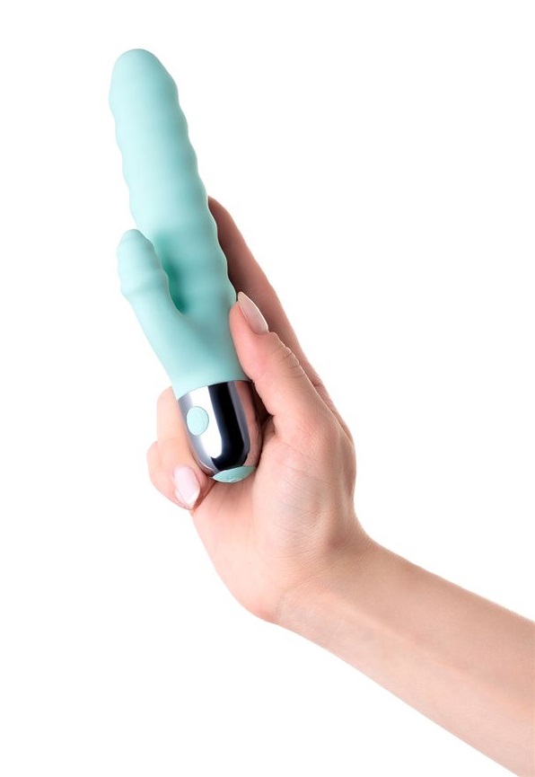 The vibrator FLAX with a relief surface on the base and on t... Flovetta - Flax Relief Rabbit Vibrator - Mint photo-2