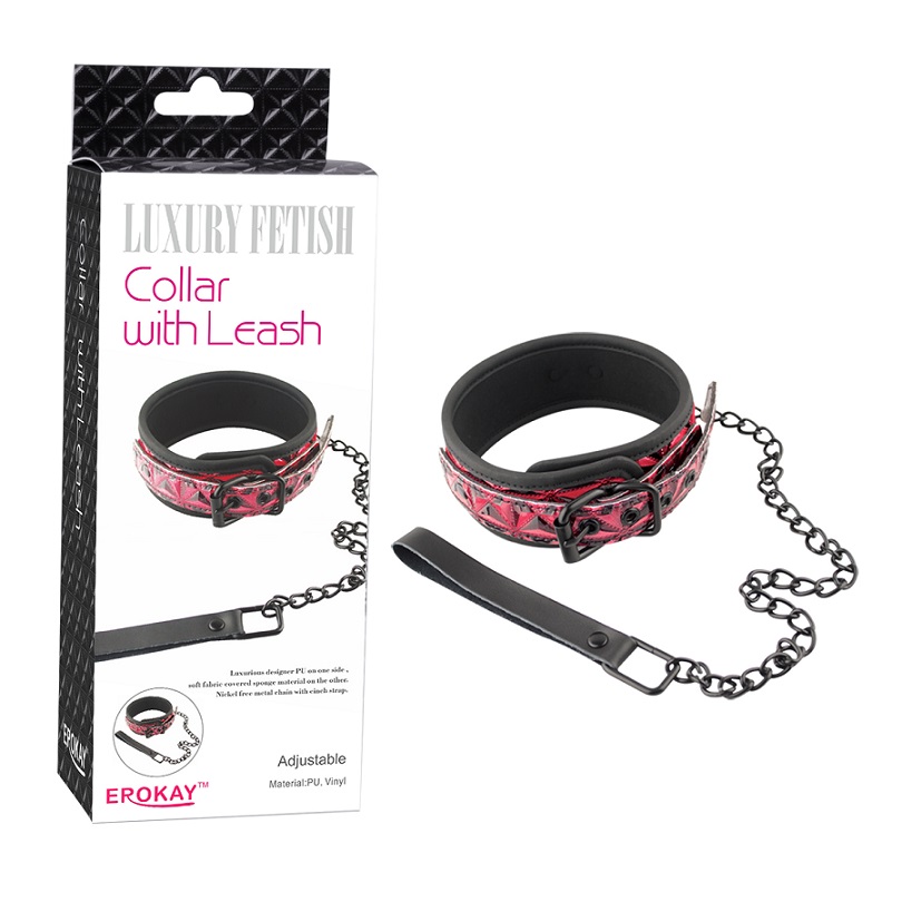 Erokay - Pyramid Collar w Leash - Red photo-2