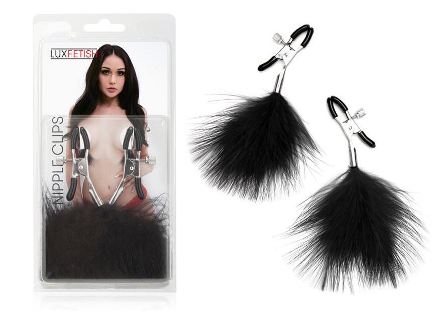 Enjoy the sensual tickling and teasing from soft feathers at... Lux Fetish - Feather Nipple Clamps - Black photo-4