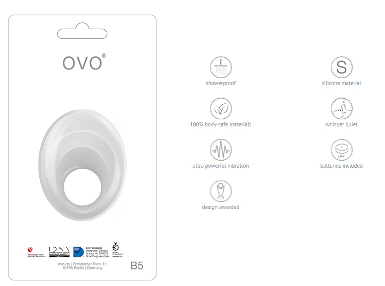 ovo B4 is made of 100% body safe silicone, with soft and... Ovo - B5 Vibro Ring - White photo-5