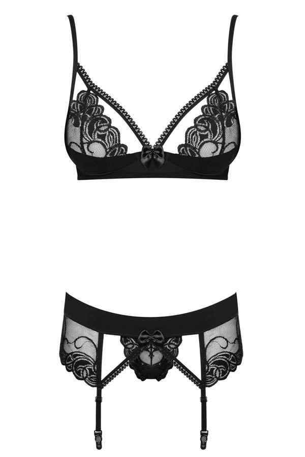 Amazing design, sensual lace, coquettish straps, adorable bo... Obsessive - Wonderia Set 3pcs - Black - S/M photo-10