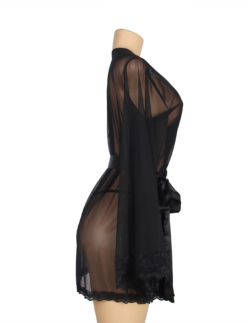 Long sleeve mesh sleepwear elegance robe with belt
Material... Ohyeah - Romantic Robe - Black - XL photo-9