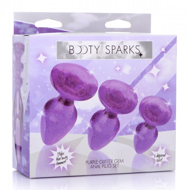 This set of smooth, solid, butt plugs feature a shiny glitte... Booty Sparks - Glitter Gem Anal Plug Set - Purple photo-5
