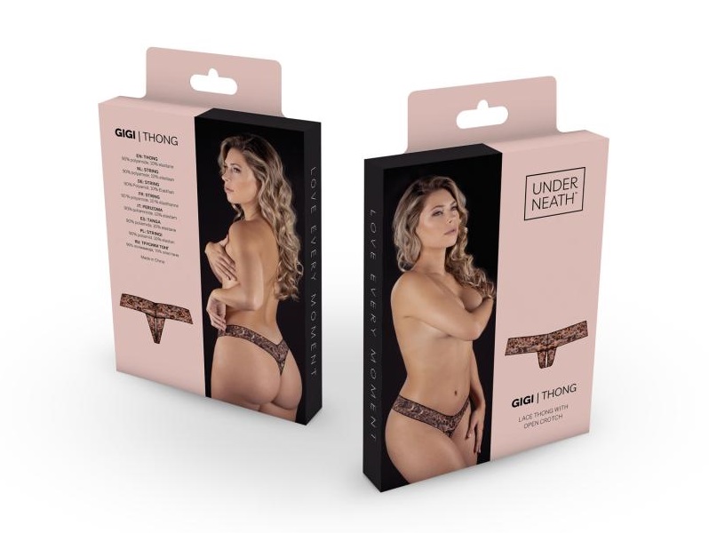This sexy lace thong has a nice fit and an open crotch. The ... Underneath - Gigi Crotchless Thong - Leo - L/XL photo-7