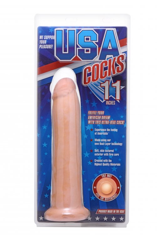 Your wish has come true with 11 inches of solid cock! This b... USA Cocks - 11" Ultra Real Dual Layer Dildo - Flesh photo-7