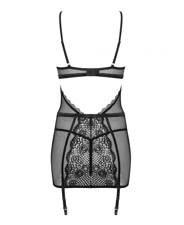 Obsessive - Basitta Chemise & Thong - Black - L/XL photo