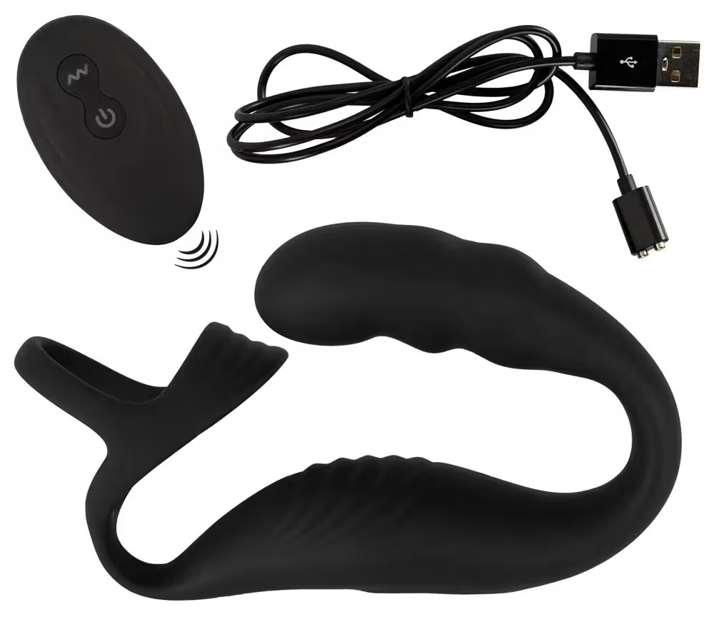 Rebel - Cock Ring w Prostate Plug - Black photo-15