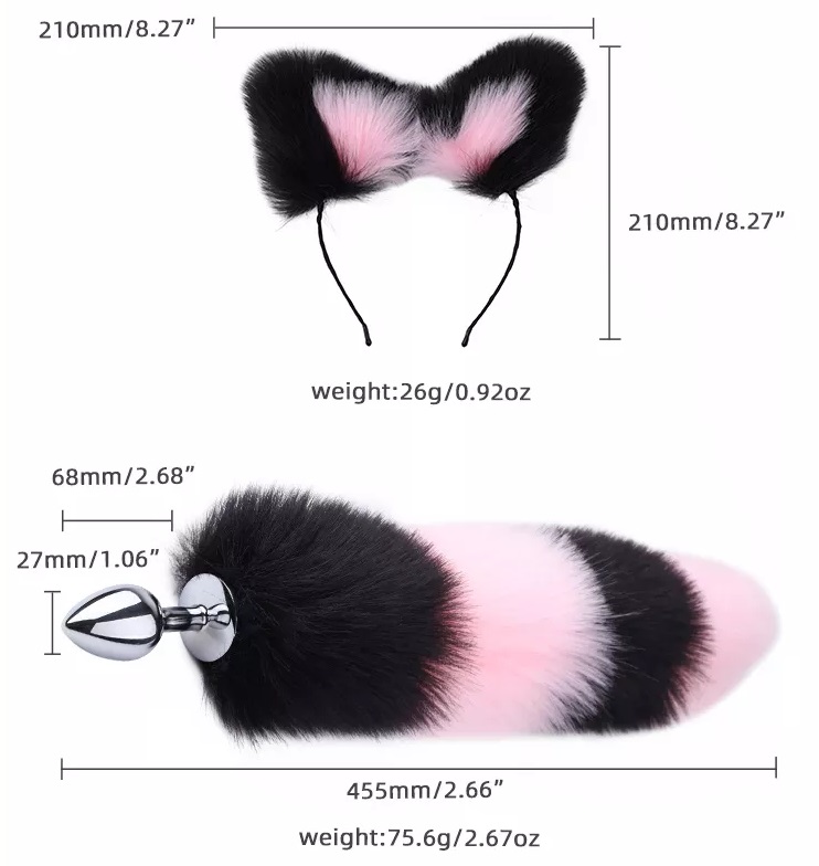 Soft fur and aluminum alloy are the perfect combination for ... MT - Tail Plug w Cat Ears - Pink/White photo-2